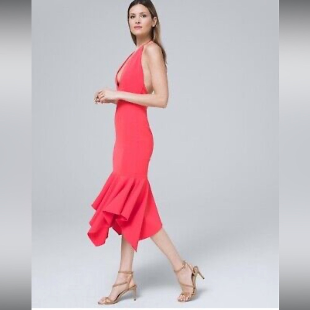 Aidan Mattox Plunging Crepe Midi Dress NWT